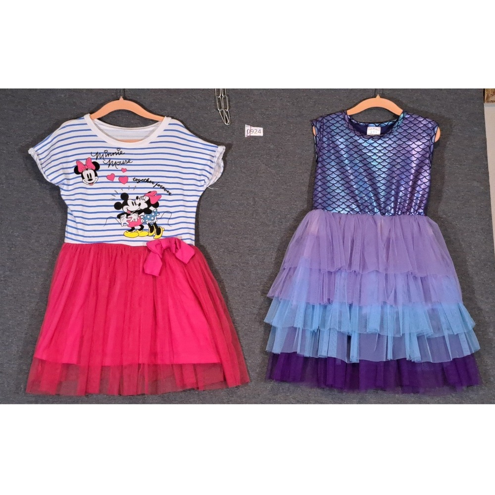 Disney Minnie Mouse & Mermaid Tutu Dress Lot Girls Size 5-6 2pc Set Pink Purple